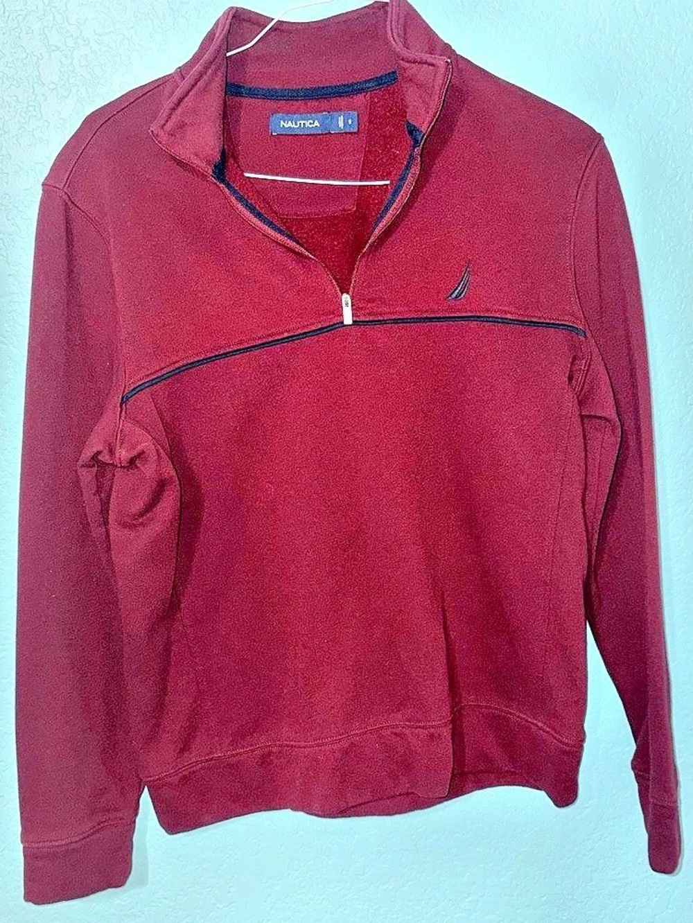 Nautica Burgundy Quarter-Zip Fleece Sweatshirt Men Small